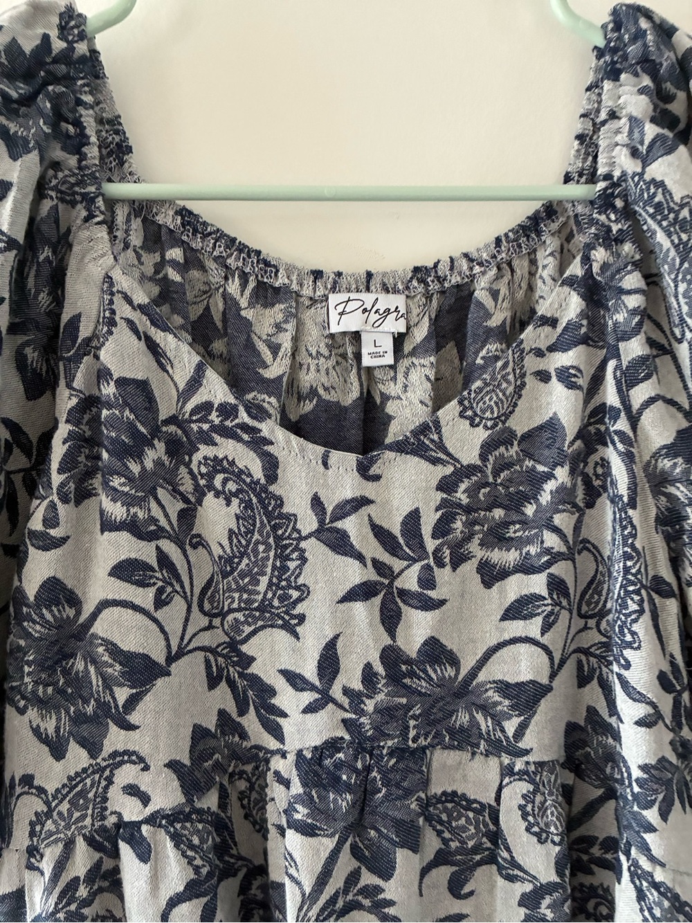 Blue Floral Midi Dress with Puff Sleeves - Picture 3 of 4